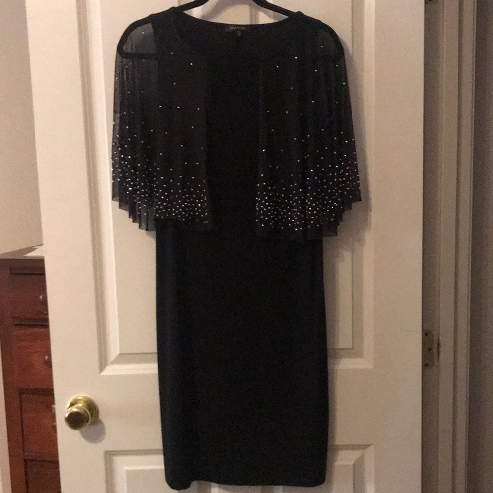 Marina black dress with sparkly stone cape. Made in USA - Picture 2 of 8